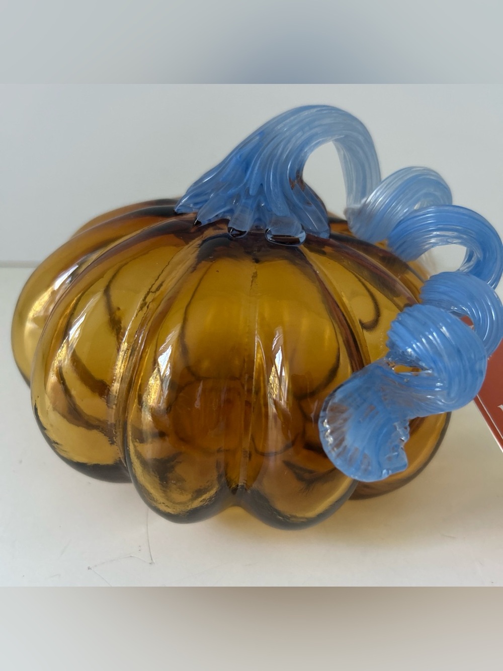 Martha Stewart Amber Glass Pumpkin with Blue Stem Decorative NEW - Picture 2 of 13